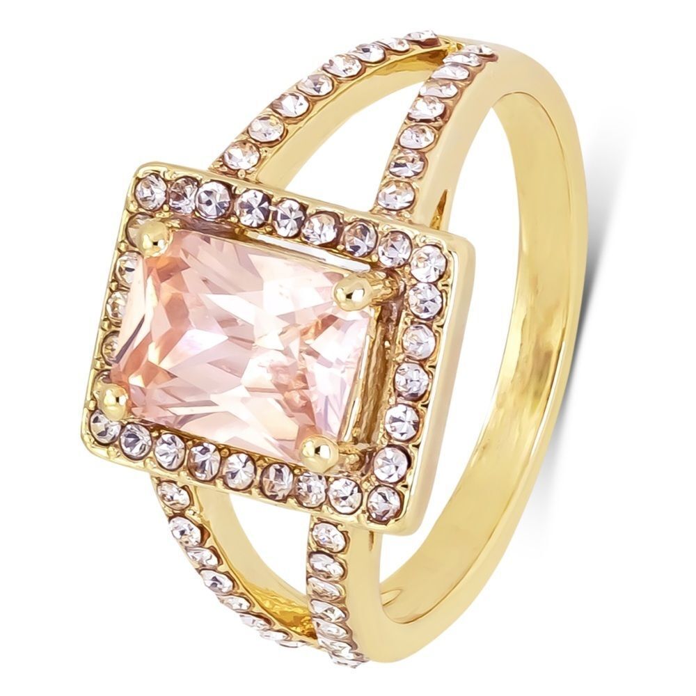 Charter Club Gold-Tone Pave & Color Square Crystal Ring,Gold Pink Gemstone Ring